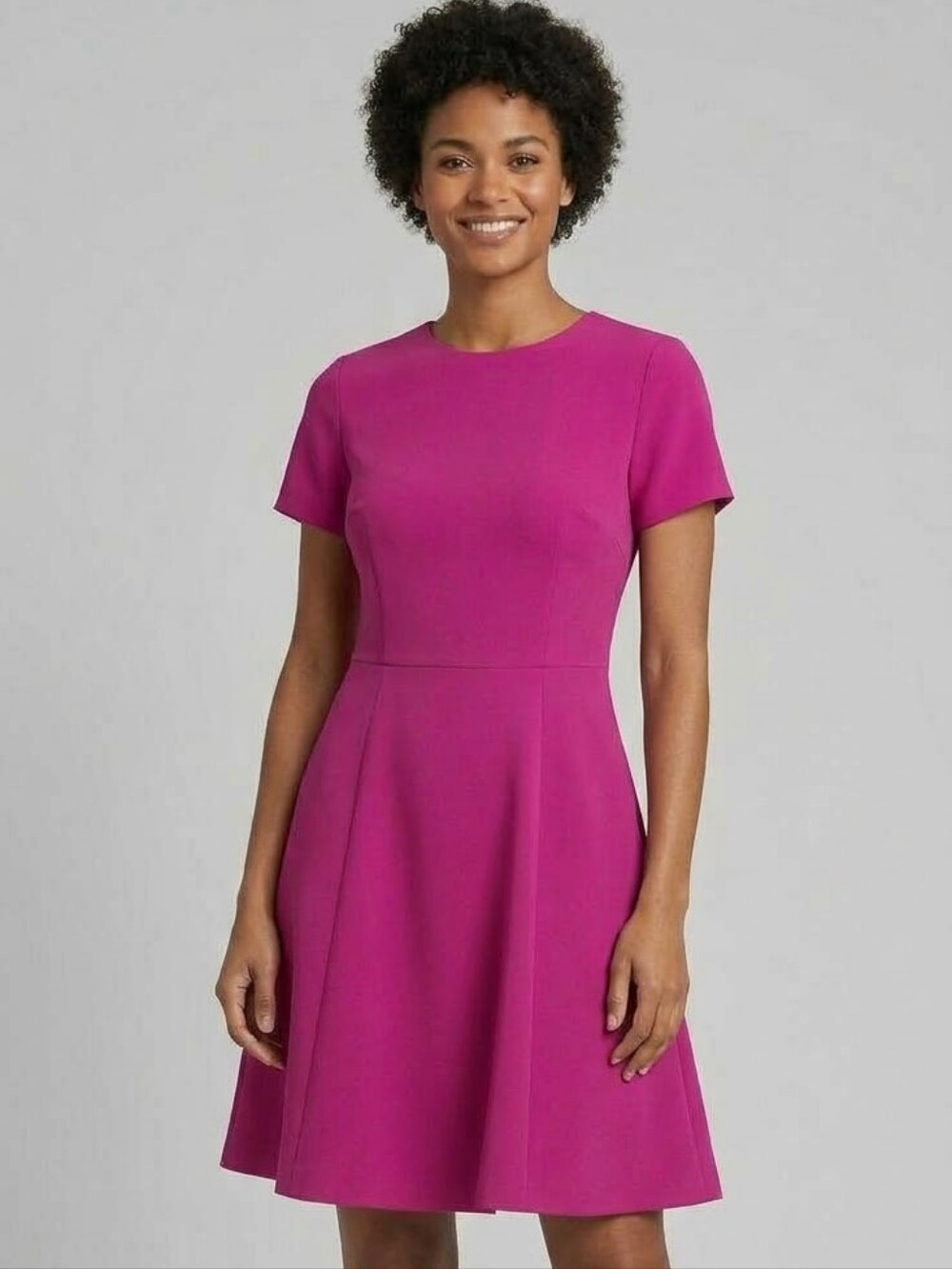 Ann Taylor Hot Pink Short-Sleeve Fit & Flare Dress